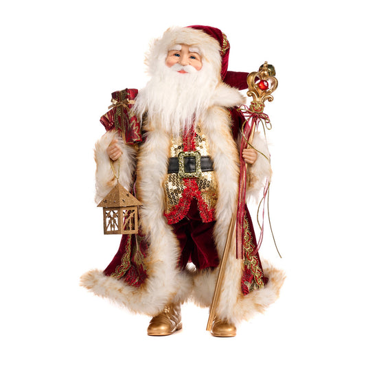 Decoratiune Mos Craciun cu lanterna, burgundy/auriu, 46 cm - SIMONA'S CHRISTMAS