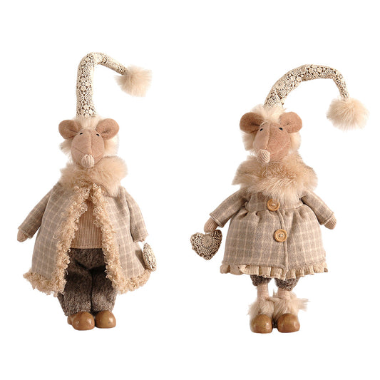 Decoratiune Mr/Mrs Soarece, bej/maro, 72 cm, SIMONA'S CHRISTMAS