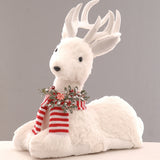 Decoratiune Ren Forbed asezat cu esarfa, alb/rosu, 44 cm - SIMONA'S CHRISTMAS