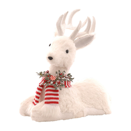 Decoratiune Ren Forbed asezat cu esarfa, alb/rosu, 44 cm - SIMONA'S CHRISTMAS