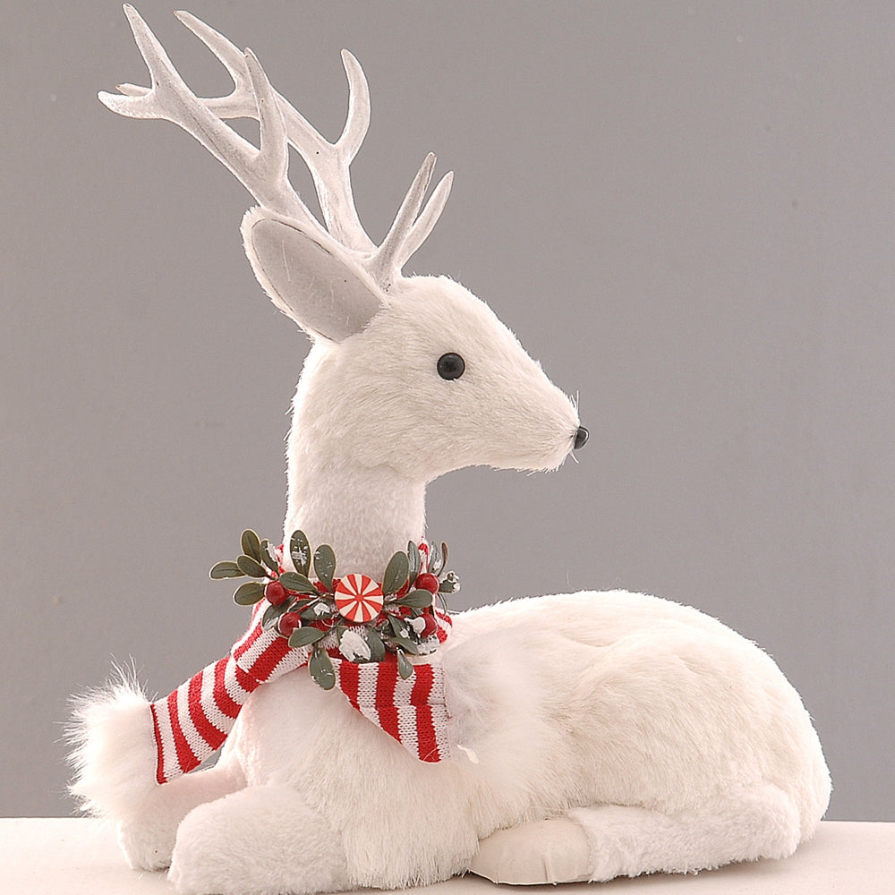 Decoratiune Ren Fraser asezat cu esarfa, alb/rosu, 38 cm - SIMONA'S CHRISTMAS