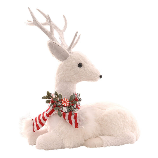 Decoratiune Ren Fraser asezat cu esarfa, alb/rosu, 38 cm - SIMONA'S CHRISTMAS