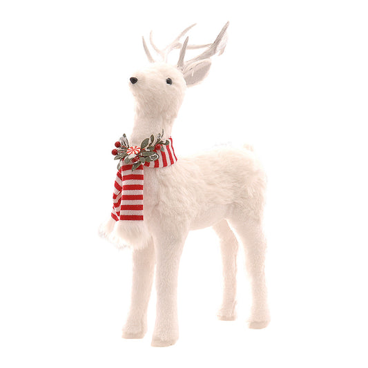 Decoratiune Ren Ivor cu esarfa, alb/rosu, 51 cm - SIMONA'S CHRISTMAS