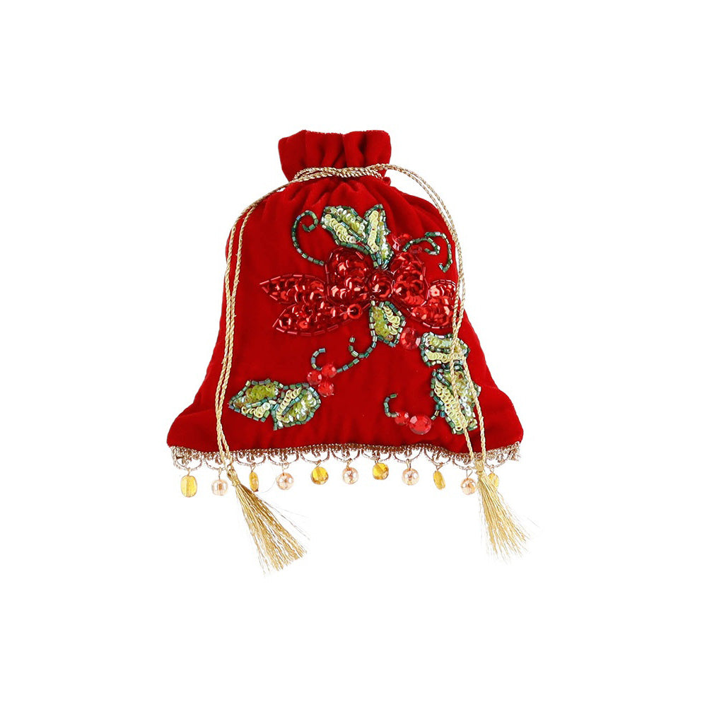 Decoratiune Saculet Holly, rosu/verde, 20 cm - SIMONA'S CHRISTMAS