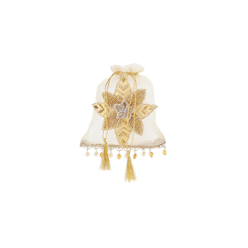 Decoratiune Saculet Stea, crem/auriu, 20 cm - SIMONA'S CHRISTMAS