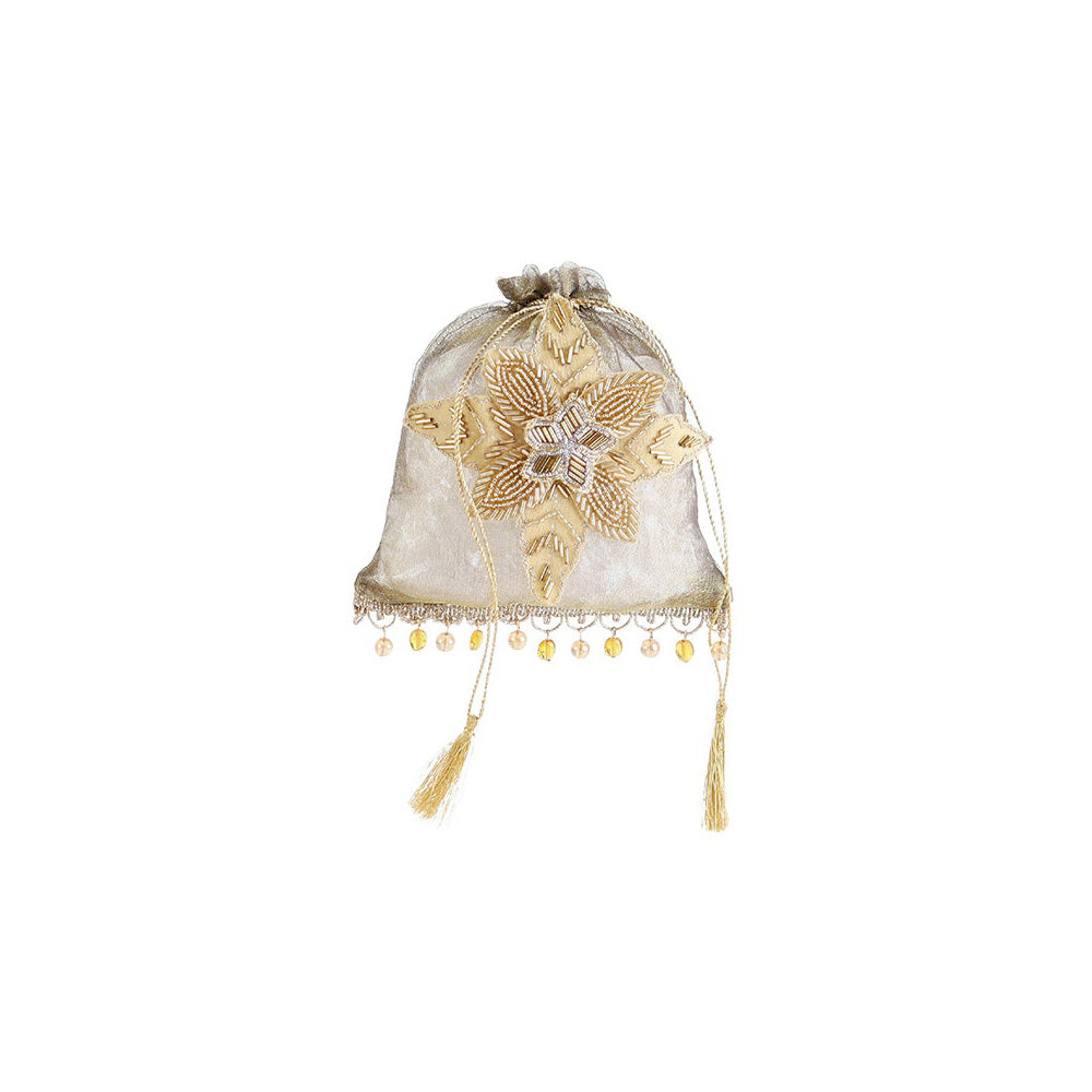 Decoratiune Saculet Stea, crem/auriu, 20 cm - SIMONA'S CHRISTMAS