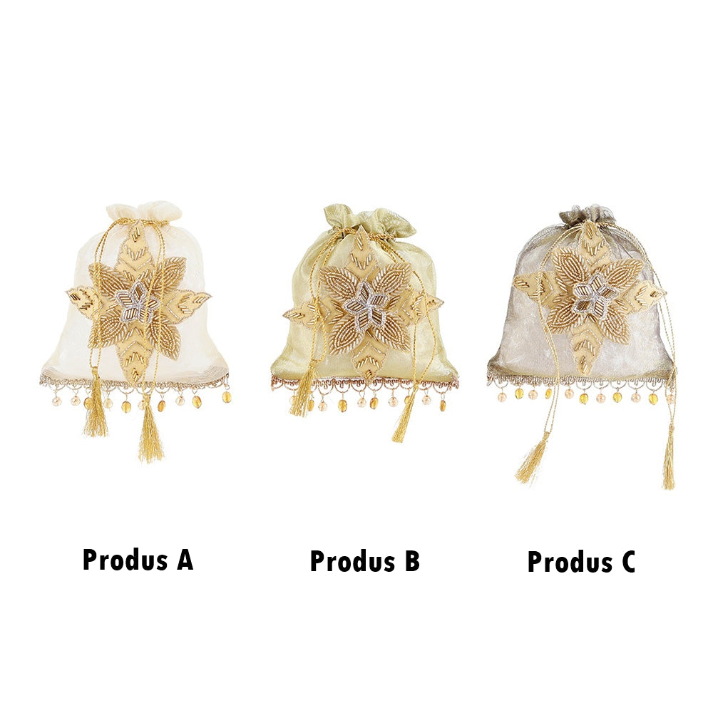 Decoratiune Saculet Stea, crem/auriu, 20 cm - SIMONA'S CHRISTMAS