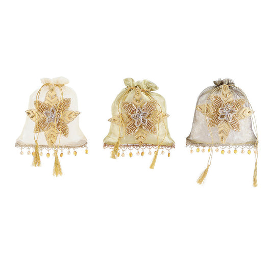 Decoratiune Saculet Stea, crem/auriu, 20 cm - SIMONA'S CHRISTMAS