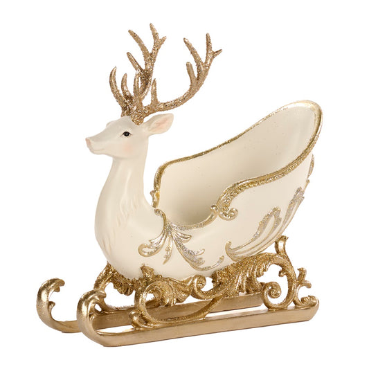 Decoratiune Sanie Cerb, crem/auriu, 30 cm - SIMONA'S CHRISTMAS