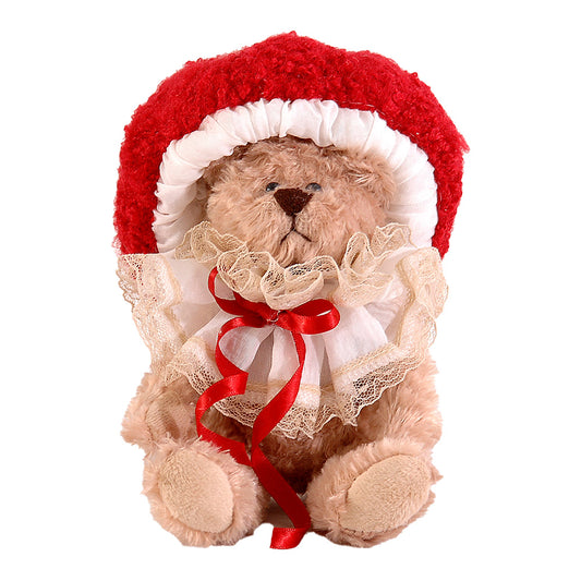 Decoratiune Urs Craciun asezat, bej/rosu, 25 cm - SIMONA'S CHRISTMAS