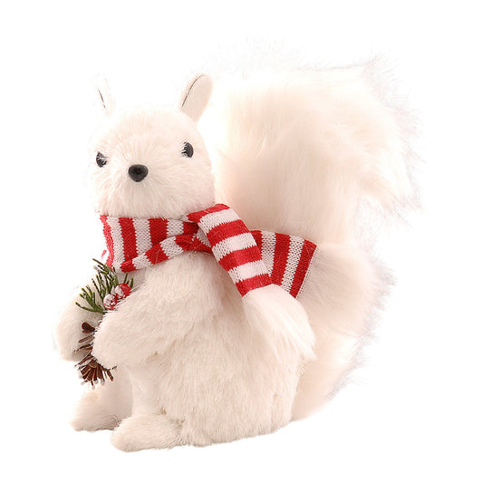Decoratiune Veverita cu esarfa, alb/rosu, 19 cm - SIMONA'S CHRISTMAS