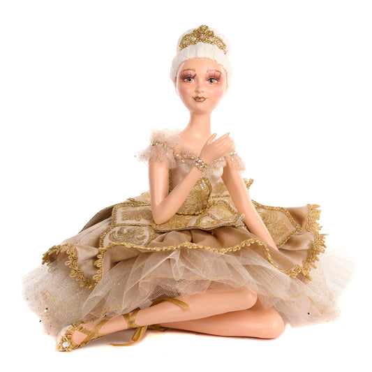 Decoratiune Balerina Anya asezata, crem/auriu, 76 cm - SIMONA'S CHRISTMAS