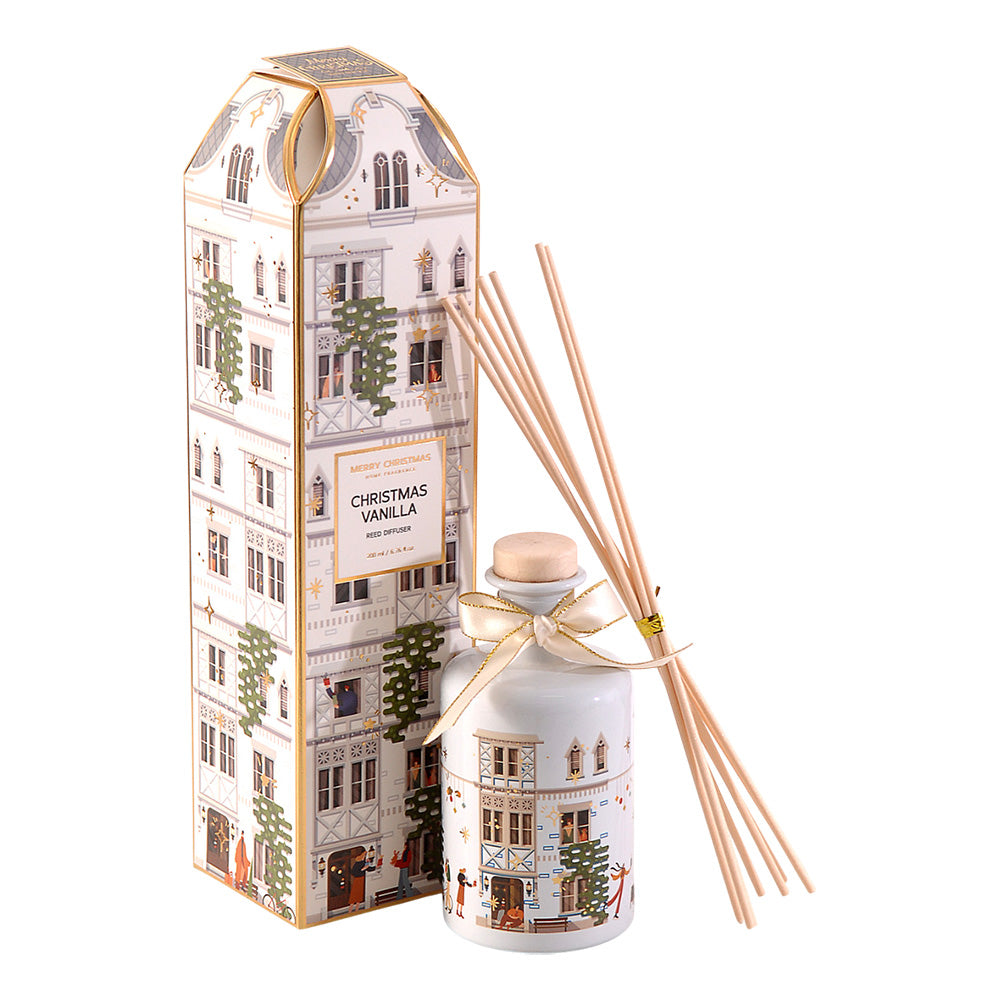 Difuzor esenta parfumata cu betisoare, Christmas Vanilla, 200 ml, alb - SIMONA'S CHRISTMAS