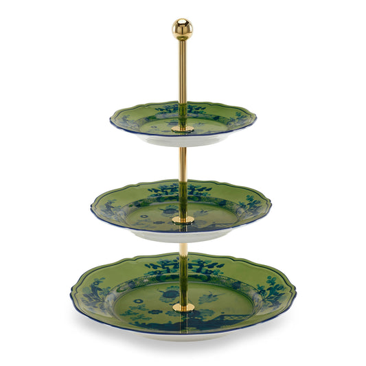 Etajera 3 niveluri, portelan, Oriente Italiano Malachite - GINORI 1735