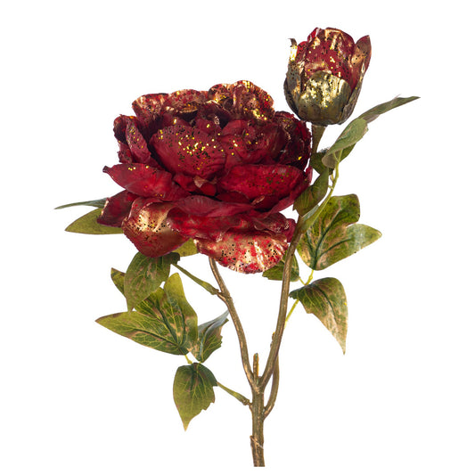 Floare decorativa Bujor Ailean, burgundy/auriu, 66 cm - SIMONA'S CHRISTMAS