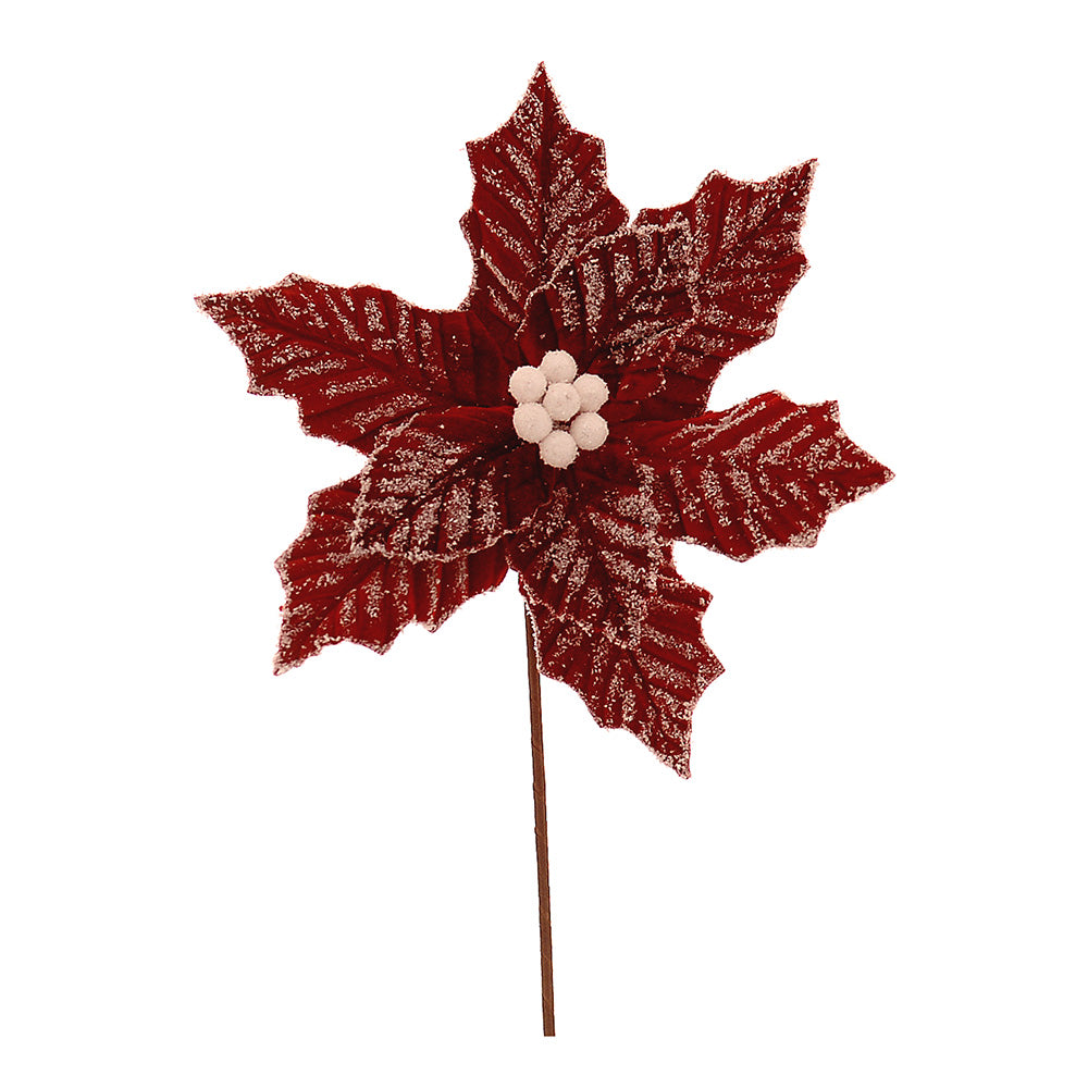 Floare decorativa Craciunita inghetata, rosu, 32 cm - SIMONA'S CHRISTMAS