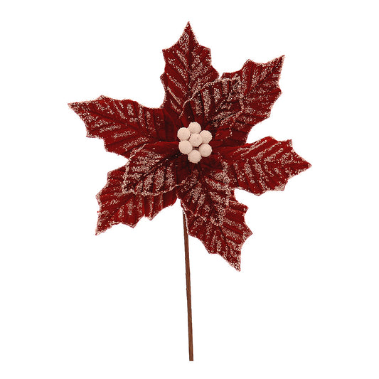 Floare decorativa Craciunita inghetata, rosu, 32 cm - SIMONA'S CHRISTMAS