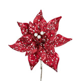 Floare decorativa Craciunita Perlata, rosu, 38 cm - SIMONA'S CHRISTMAS