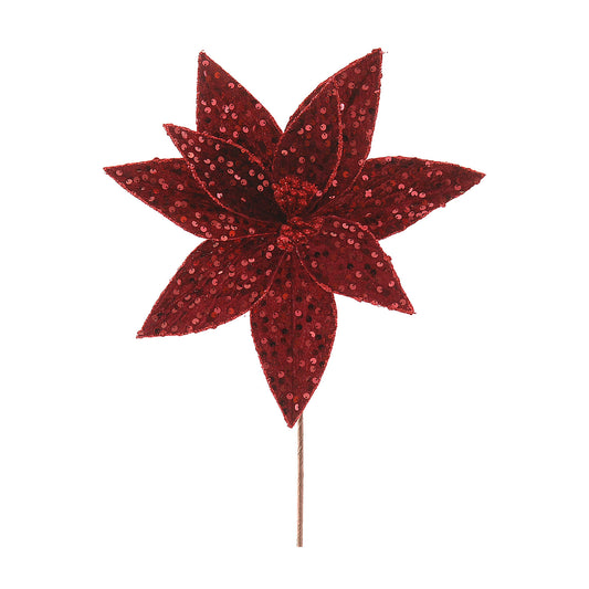 Floare decorativa Craciunita Sclipit, burgundy, 30 cm - SIMONA'S CHRISTMAS