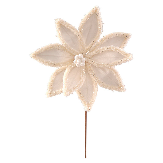 Floare decorativa Craciunita Sclipit, ivoar, 31 cm - SIMONA'S CHRISTMAS