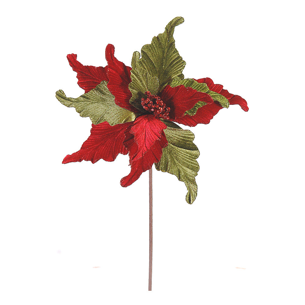 Floare decorativa Craciunita, verde/rosu, 50 cm - SIMONA'S CHRISTMAS