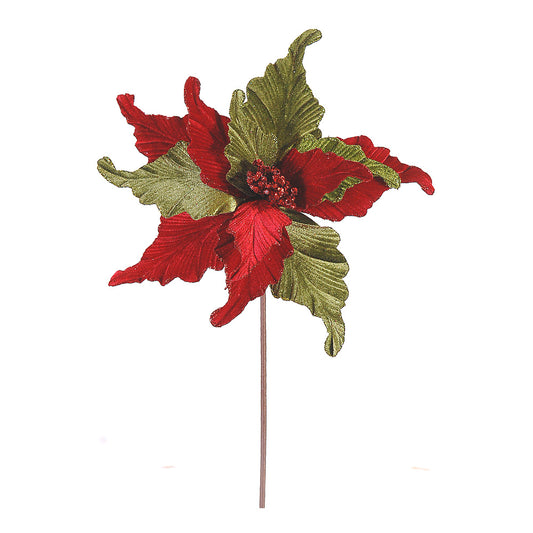 Floare decorativa Craciunita, verde/rosu, 50 cm - SIMONA'S CHRISTMAS