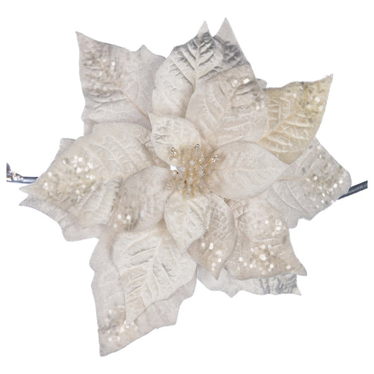 Floare decorativa pentru brad Craciunita, alb, 22 cm - SIMONA'S CHRISTMAS