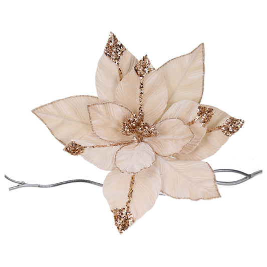 Floare decorativa pentru brad Craciunita, crem/sampanie, 43 cm - SIMONA'S CHRISTMAS