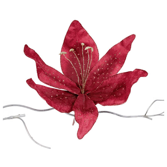 Floare decorativa pentru brad Lily, burgundy, 40 cm - SIMONA'S CHRISTMAS
