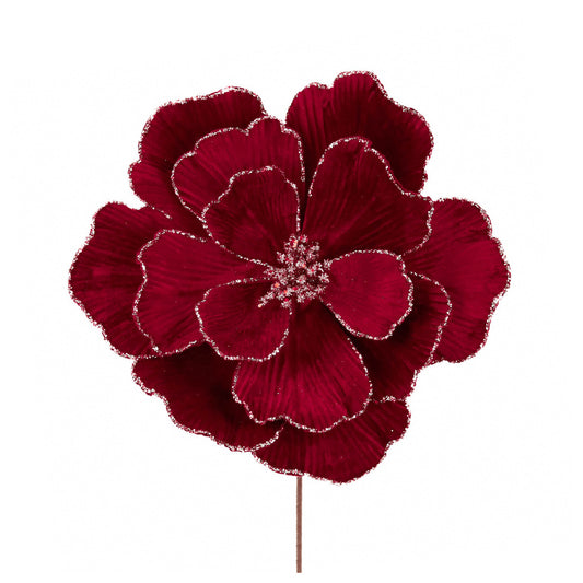 Floare decorativa pentru brad Magnolia, burgundy, 33 cm - SIMONA'S CHRISTMAS