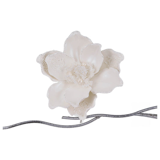Floare decorativa pentru brad Magnolia Pearl, alb, 21 cm - SIMONA'S CHRISTMAS