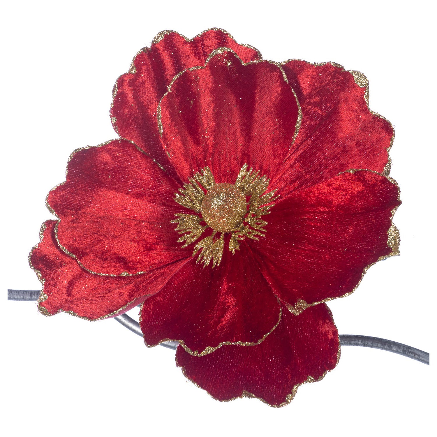 Floare decorativa pentru brad Magnolia Sclipit, rosu/auriu, 22 cm - SIMONA'S CHRISTMAS