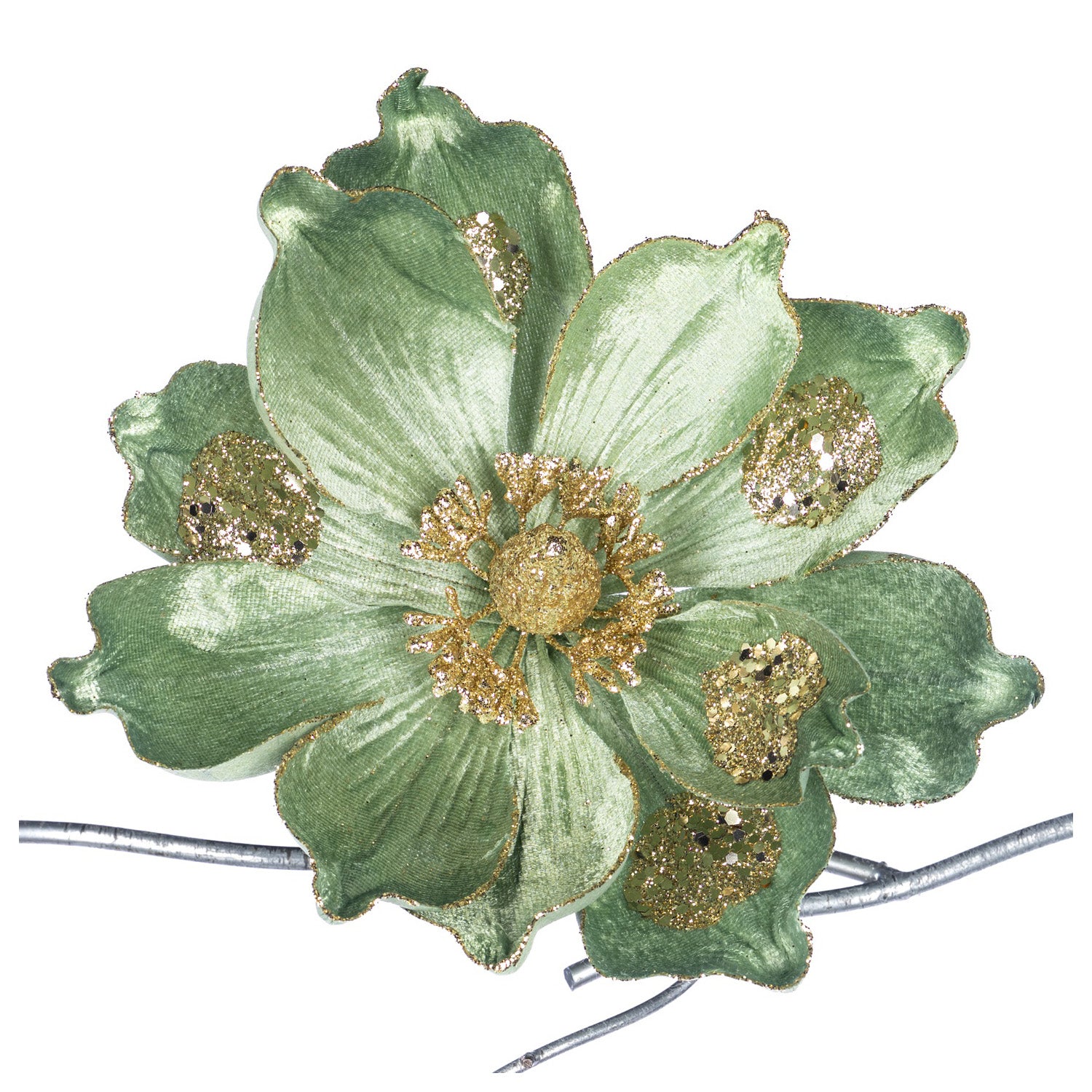 Floare decorativa pentru brad Magnolia,vernil, 20 cm - SIMONA'S CHRISTMAS