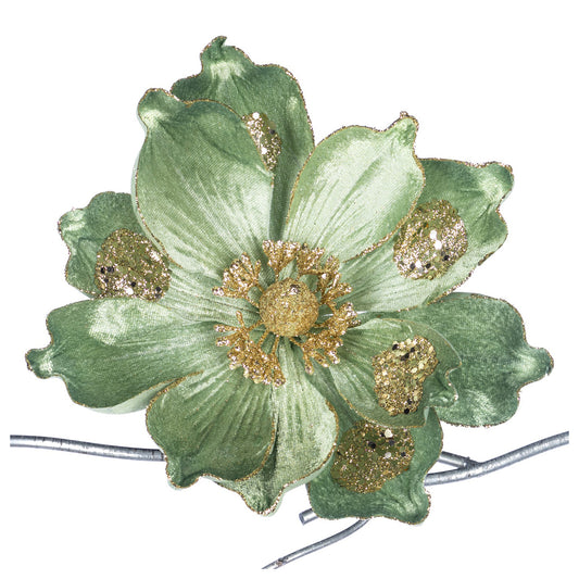 Floare decorativa pentru brad Magnolia,vernil, 20 cm - SIMONA'S CHRISTMAS