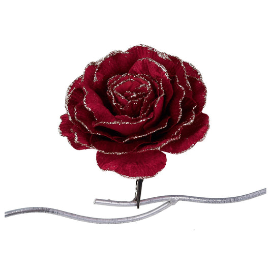 Floare decorativa pentru brad Trandafir, burgundy, 16 cm - SIMONA'S CHRISTMAS