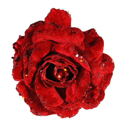 Floare decorativa Trandafir Sheena, rosu, 15 cm - SIMONA'S CHRISTMAS