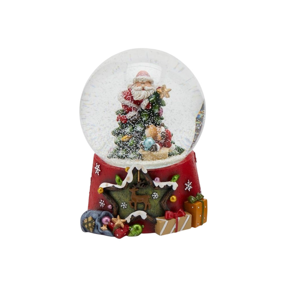 Glob de zapada Mos Craciun cu brad, rosu, 15 cm - SIMONA'S Christmas