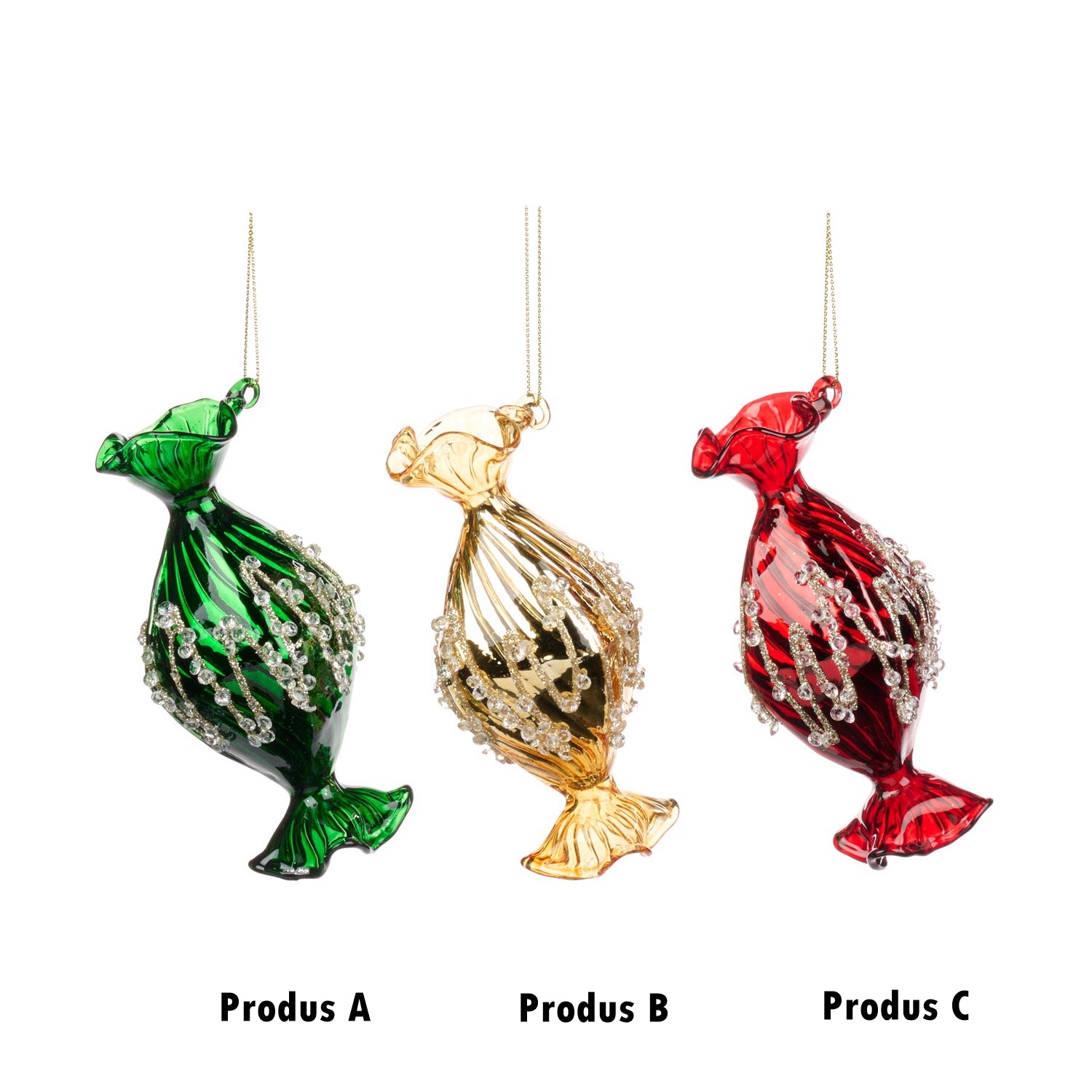Glob decorativ Bonbon, rosu/verde/auriu, 12 cm - SIMONA'S CHRISTMAS