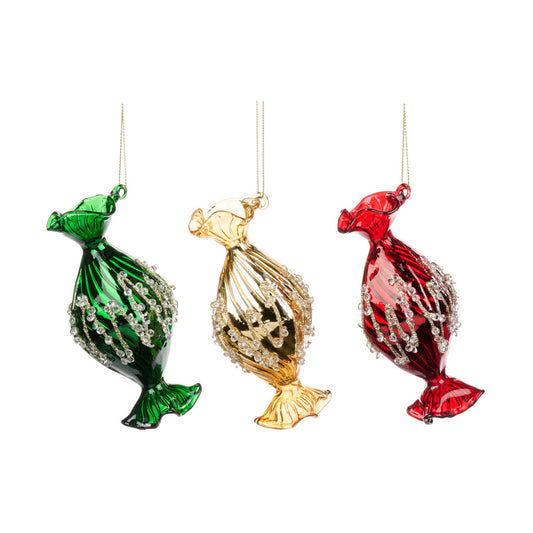 Glob decorativ Bonbon, rosu/verde/auriu, 12 cm - SIMONA'S CHRISTMAS