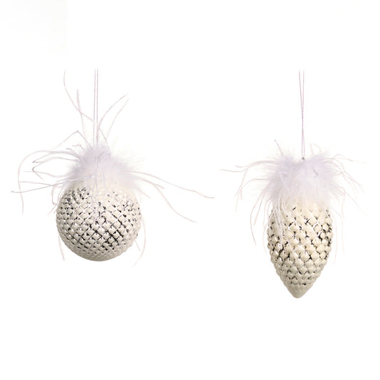 Glob decorativ Ciara Plume, alb, 8 cm, SIMONA'S CHRISTMAS