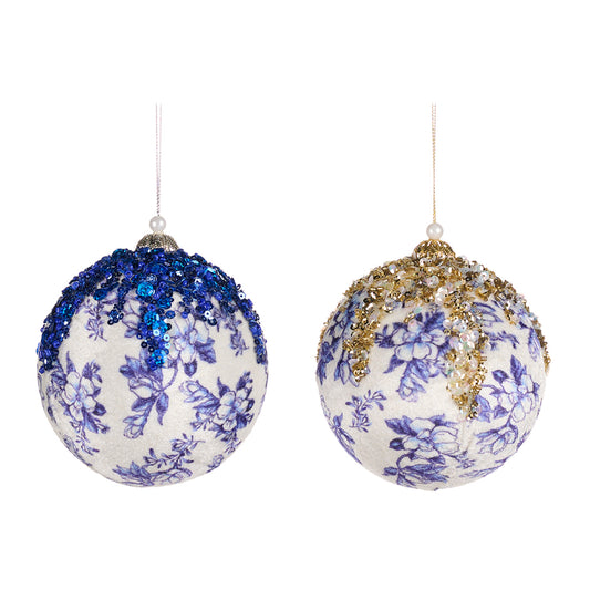 Glob decorativ Delft Floral, albastru/alb, 10 cm, SIMONA'S CHRISTMAS