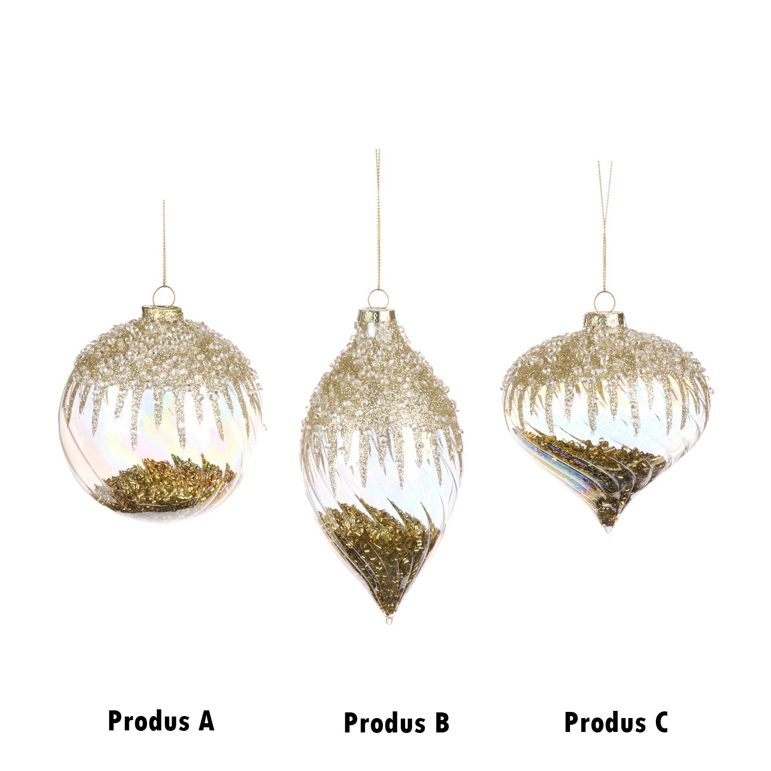 Glob decorativ Enzo, transparent/auriu, 10 cm - SIMONA'S CHRISTMAS