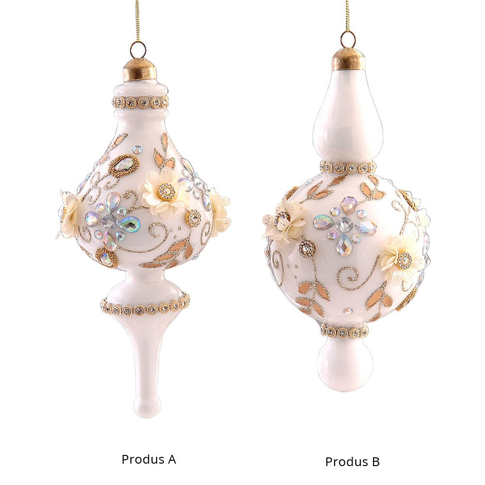 Glob decorativ Finial Edwina, alb/auriu, 20 cm - SIMONA'S CHRISTMAS