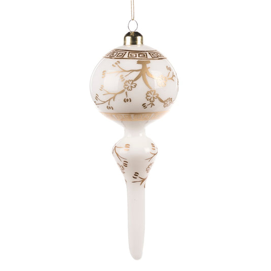 Glob decorativ Finial Floral, alb/auriu, 20 cm - SIMONA'S CHRISTMAS