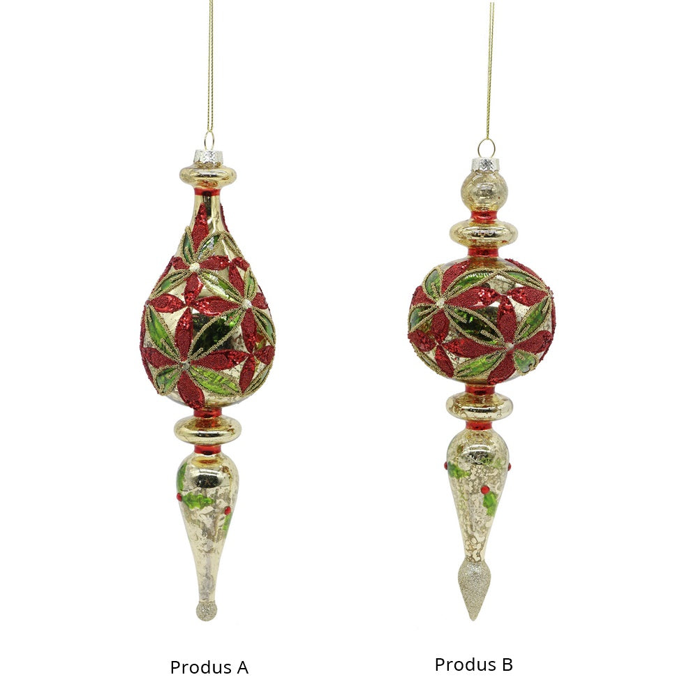 Glob decorativ Finial Myra, rosu/verde, 26 cm - SIMONA'S CHRISTMAS