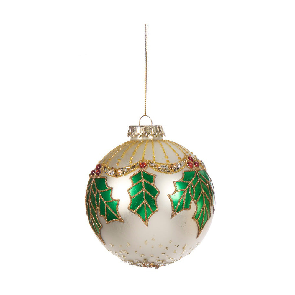 Glob decorativ Holly, alb/verde, 15 cm - SIMONA'S CHRISTMAS