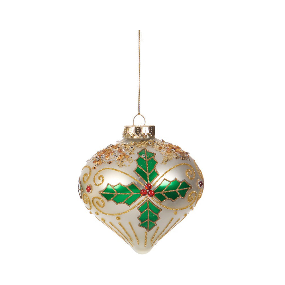 Glob decorativ Holly, alb/verde, 15 cm - SIMONA'S CHRISTMAS