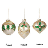 Glob decorativ Holly, alb/verde, 15 cm - SIMONA'S CHRISTMAS