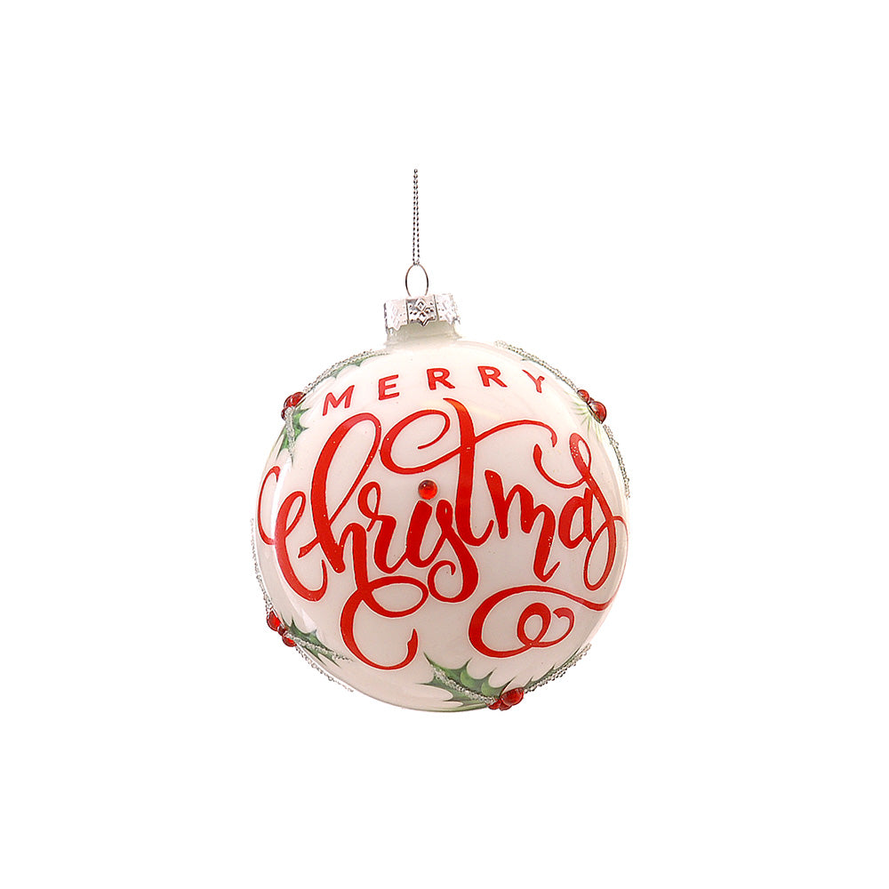 Glob decorativ Merry Christmas, alb/rosu, 10 cm - SIMONA'S CHRISTMAS