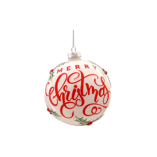Glob decorativ Merry Christmas, alb/rosu, 10 cm - SIMONA'S CHRISTMAS